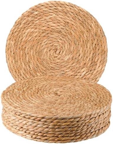 Round Woven Placemats 12 inch Set of 8 - Boho Rattan Placemats Natural Water Hyacinth Placemat, Farmhouse Weave Place Mats, Rustic Braided Wicker Table Mats for Dining Table,Home,Wedding