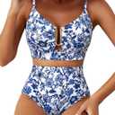 Herseas Womens 2 Piece High Waisted U Wire Bikini Set Floral Print Swimsuit Crisscross Back Bathing Suit Beach Swimwear (XX-Large)