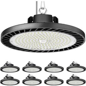 ONLYLUX 8 Pack LED High Bay Lights 200W, 30000LM 6500K UFO High Bay LED Shop Lights AC100-277V with Plug Industrial Warehouse Workshop Factory Barn Garage Area Lighting Fixture