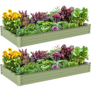 2PCS 8x4x1FT Galvanized Raised Garden Bed, Galvanized Planter Raised Garden Boxes Outdoor, Large Metal Raised Garden Beds for Vegetables-Green