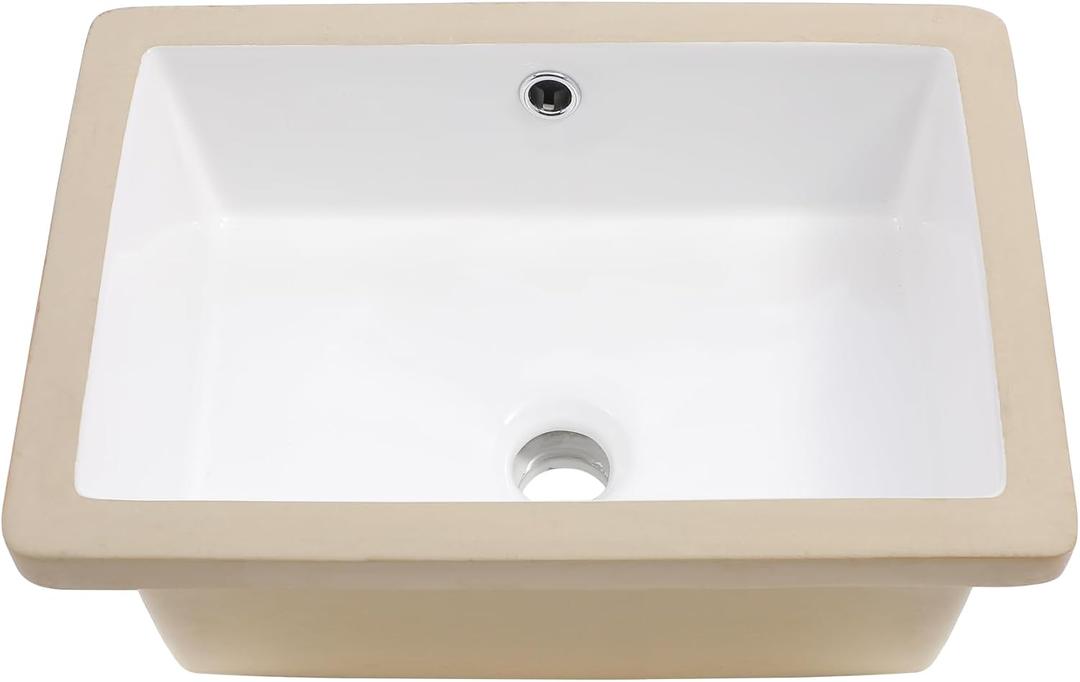 18x12 Inch Undermount Bathroom Sink with Rectangular Bottom White Ceramic Vessel Bathroom Sinks Vanity Classic Basin with Overflow