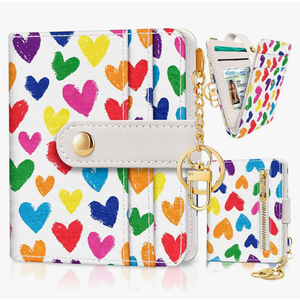 Raining Hearts Rfid Ladies Wallet, Small Slim Thin Compact Credit Card Women Wallet, PU Leather Bifold Cash Zipper Coin Pocket ID Window for Female