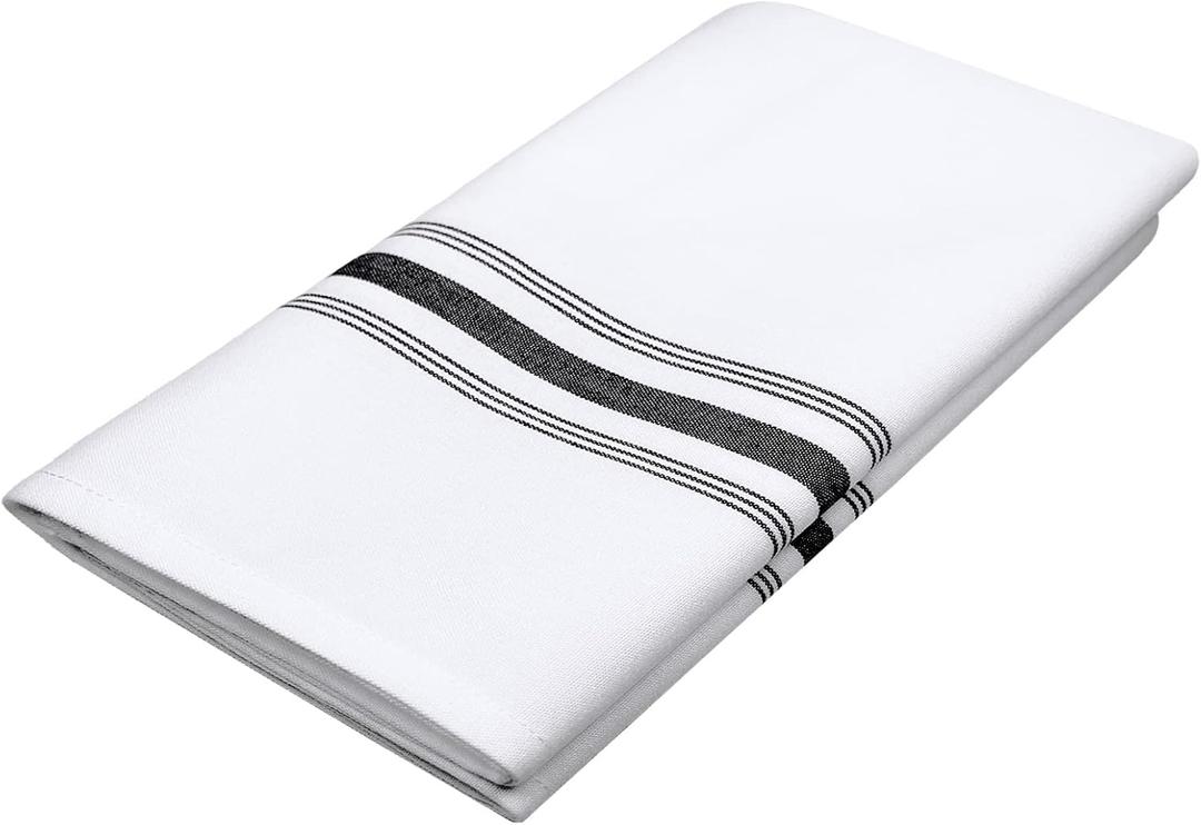 Bistro Restaurant Stripe Cloth Napkins Set of 12 Pack, Commercial Quality 18 x 22 Inches, MJS Linen Dinner Napkins Cloth Washable, Solution Dyed, Never Fade, Soil Release, Black Stripes