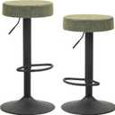 Finnhomy Bar Stools Set of 2 Counter Height, Swivel Barstools with Footrest and Backless Round, Height Adjustable Modern Bar stools for Kitchen, Vintage Leather, Retro Green