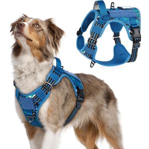 rabbitgoo Tactical Dog Harness Medium Sized Dog, No Pull Military Service Vest with Handle & Molle, Easy Control for Training Walking, Adjustable Reflective Straps, Blue Camo, M