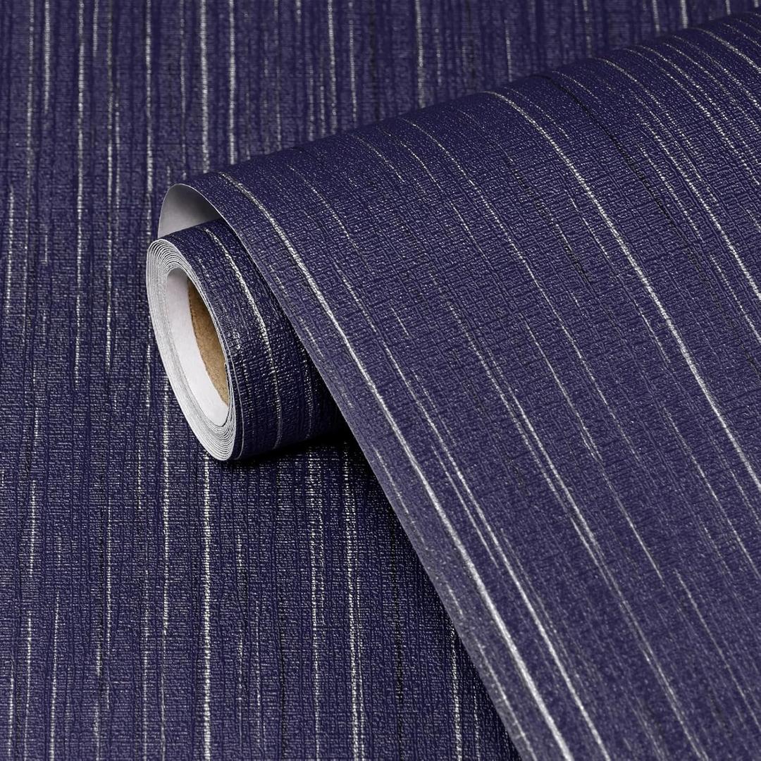 Navy Blue Grasscloth Peel and Stick Wallpaper Texture Contact Paper A Set of 15.7" X 1200" Self-Adhesive Linen Removable Wallpaper Cabinets Counter Top Liners