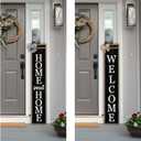 Front Porch for Welcome 2in1 Standing Sign 45"X9" Vertical Tall Long Leaner Outdoor Wood Framed Front Door Decor (Wood Black)