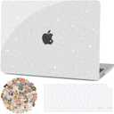 G JGOO Compatible with MacBook Air 13 inch Case 2026 2025-2022 M5 A3449 M4 A3240 M3 A3113 M2 A2681, Clear Glitter Hard Shell for MacBook Air 13.6 inch Case + Keyboard Cover +50 Pcs Laptop Sticker