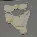 Women's Floral Appliques Cute Bathing Suit High Waisted Colorblock Tie Back Swimsuit Bikini Set (White)