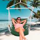 Hammock Chair Hanging Swing with Wooden Armrest,Steel Spreader Bar,Pillows,Hardware kit Included;Cotton Woven;Up to 350 Lbs,for Indoor Outdoor Green