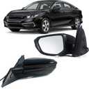 Left Driver Side Door Mirror For 2016-2021 HONDA CIVIC LX SE Sport with Power Mirror Manual Folding Non-Heat Match to Black Replace 76258-TBA-A02ZA HO1320283(3 Pins)