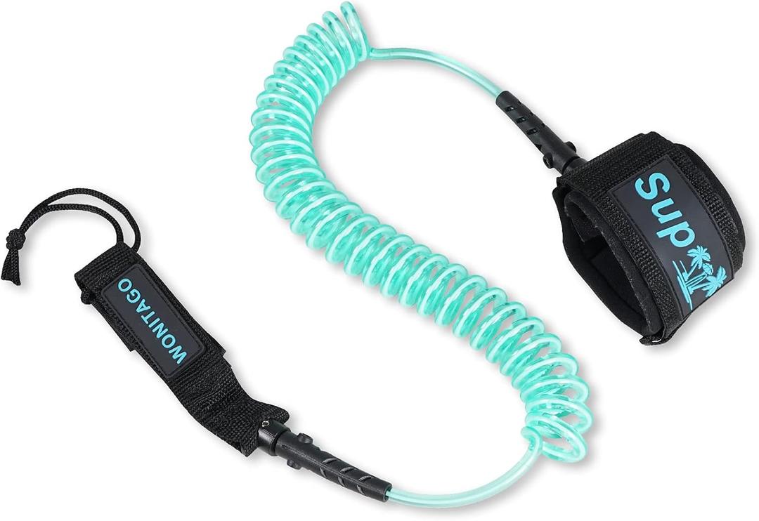 Coiled SUP Leash Premium Stand Up Paddle Board Leg Rope Wrist Strap Surfboard Leash for Paddleboard, Shortboard, Longboard (Green White)
