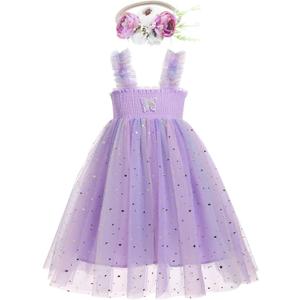 Baby Girls Tutu Dress Toddler Galaxy Sequins Layered Princess Tulle Party Dress with Flower Headband (4-5T, Purple)