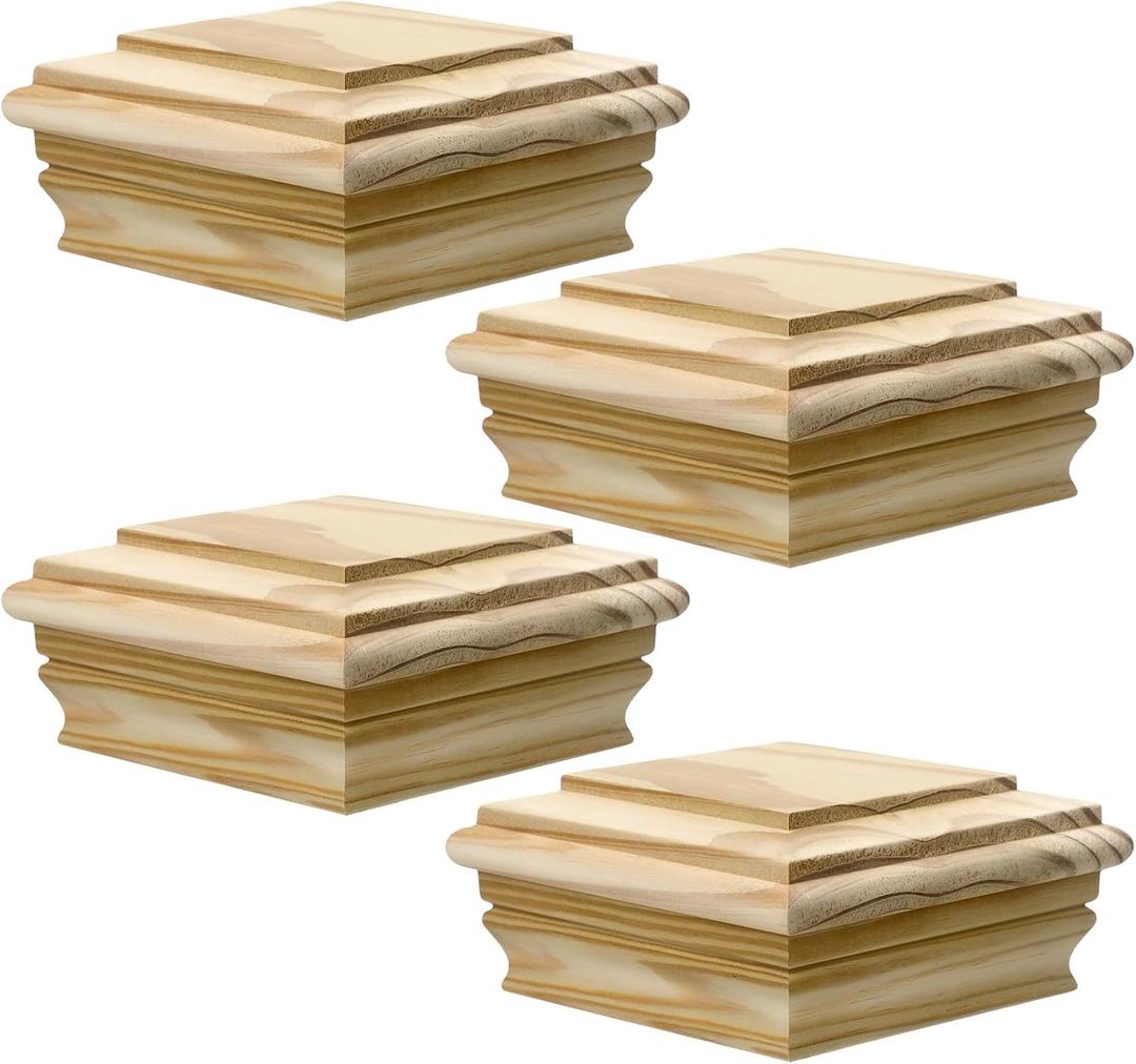 Sasylvia 4 Pcs Wooden Post Caps Cedar Fence Post Caps Rot Resistant, Decorative Tops for Decks Mailboxes and Outdoor Fences Protection (4x4 Inch)