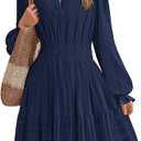 BTFBM Mini Dresses for Women 2026 Casual Lightweight Long Sleeve V Neck A Line Elastic Waist Party Holiday Dress Large