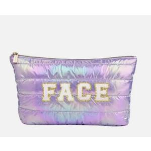 Hiroyuki Iridescent Makeup Bag, 14 inches Cosmetic Bag, Large Capacity Travel Pouch (Face, pink)