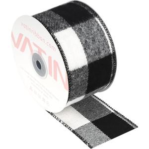 VATIN Black White Buffalo Plaid Ribbon, 2-1/2-Inch x 10 Yards, for Holiday Crafts, Christmas Tree Decor, Ribbon for Gift Wrapping