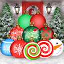 Jetec 32 Inch Giant PVC Inflatable Christmas Ball Ornaments Large Xmas Blow Ball Decorations Inflatables Outdoor Holiday Decorations Christmas Blow up Yard Decor(10 Pcs,Classic Pattern)