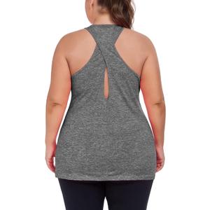 ForHailey Women's Plus Size Athletic Tank Tops Cross Backless Racerback Workout Yoga Running Sleevelss Shirts (2X-Large Plus, Grey)