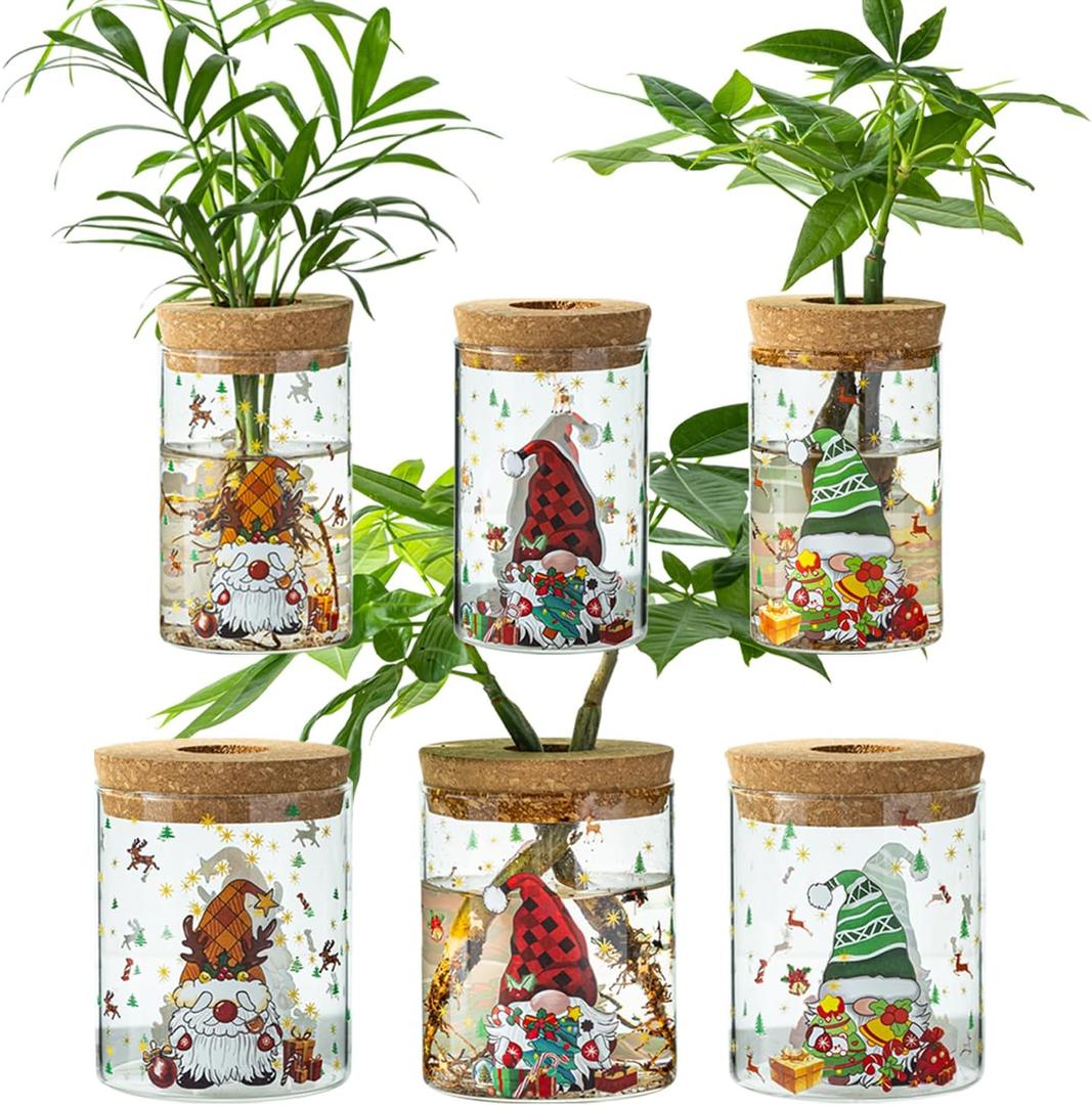 Christmas Vase, Christmas Themed Propagation Stations, Glass Propagation Vases for Plants, Cuttings, Desktop Planter Vase for Home & Office Decor, Set of 6 (3 Large & 3 Small)