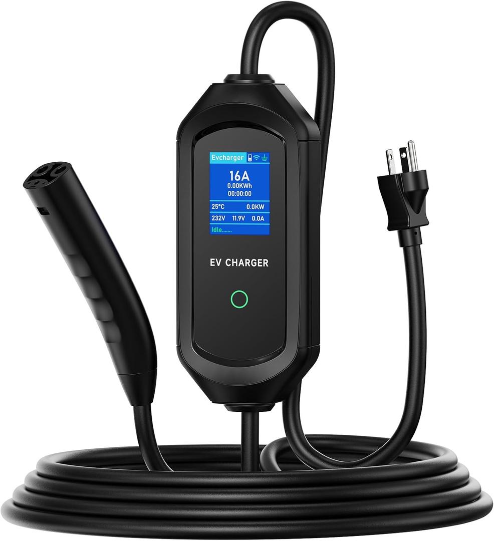 Level 1/2 Tesla Charger 5M, Electric Vehicle Portable Charger 16 Amp,3.6KW Home EV Charging Station 110-240V Tesla Charger with NEMA 6-20 & 5-15 Plug