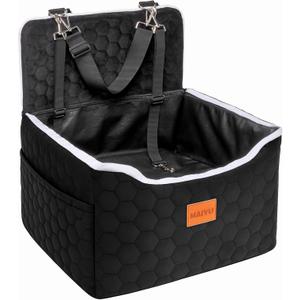 Dog Car Seat for Small Medium Dogs Under 35lbs - Dog Booster Car Seat with Adjustable Straps,Elevated Detachable Washable Pet Travel Cat Bed with Storage Pockets,2 Safety Belts (Black)