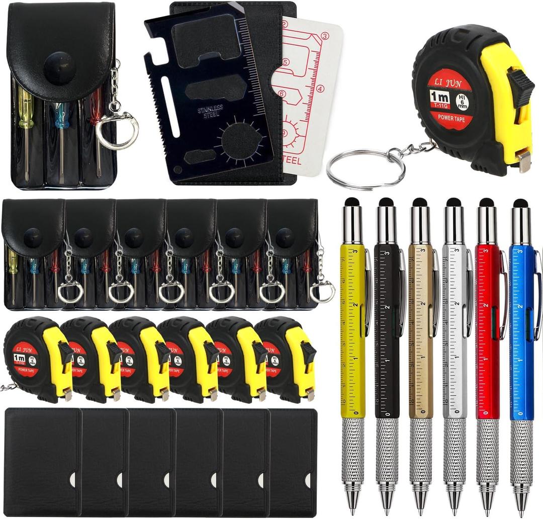 30 Pcs Mini Tape Measure Screwdriver Keychain Set – Multitool with Credit Card Tool and Pen, Bulk Gifts for Adults, Christmas Party Favors, Employee Coworkers Gifts Father's Gifts