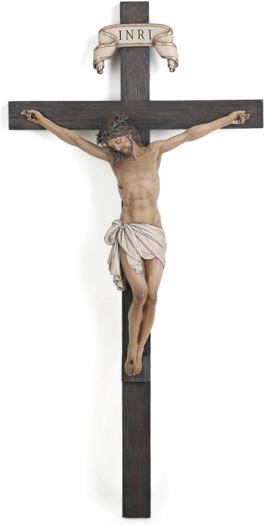 BC Catholic Crucifix Wall Cross in 24" H Jesus Christ indoor Home Decor Collectable Religious Gifts Renaissance Sculpture handmade By Buildclassic, 24.4"L x 11.9"W