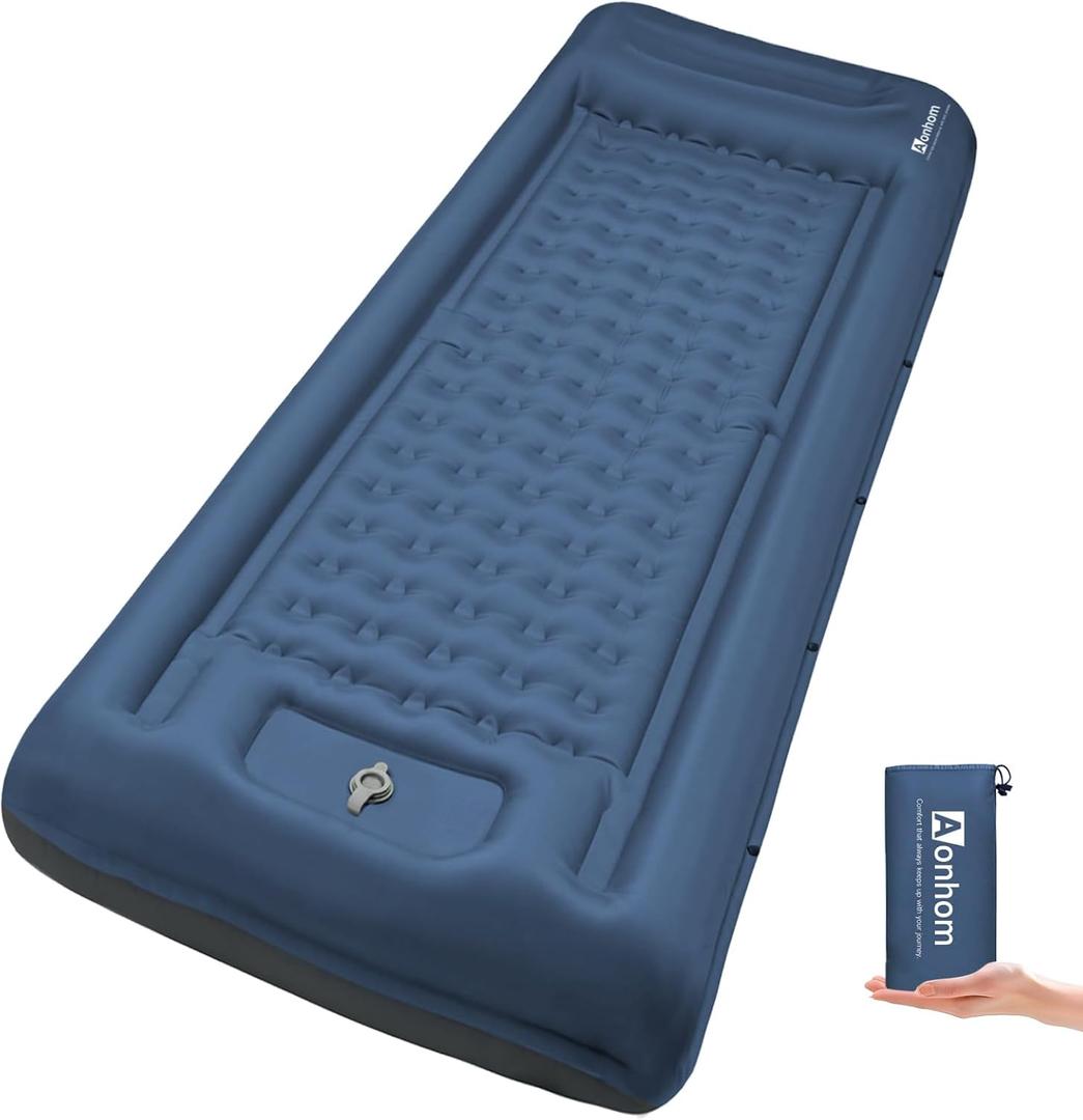 Camping Sleeping Pad, 5" Ultralight Inflatable Sleeping Mat with Pillow, Built-in Foot Pump Inflatable Sleeping Pads Compact for Camping Backpacking Hiking Traveling Tent Blue