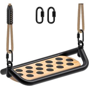 Dolibest Wooden Swing Seat, Outdoor Tree Swings for Adults and Kids, Comfortable and Non-Slip Swing Seat, Heavy Duty Steel Tubing Structure with Adjustable Rope, 58-80 inch, 500 LB Capacity
