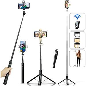 Selfie Stick Phone Tripod with Remote and LED Fill Lights - ASHINER 70 inch Heigh Cell Phone Holder for Travel, Vlogging, Live Streaming Video and Photos,Phone Stand Compatible with iPhone and Android