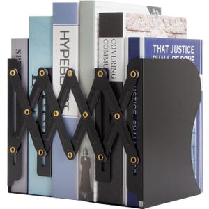 Aobopar Adjustable Book Ends, Metal Bookends for Heavy Books, Desk Book Holder for Shelves, Book Organizer for Desk, Suitable for Office, Home and School Use (Black)