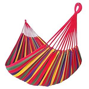 GOCAN Brazilian Double Hammock 2 Person Extra Large 220x160cm Total Length 330cm Load 500lb Canvas Cotton Hammock for Patio Porch Garden Backyard Lounging Outdoor and Indoor(Rainbow) XXL