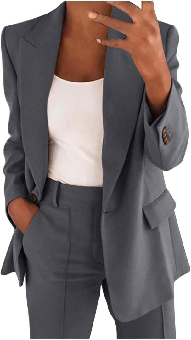 Firzero Women  Business Casual Outfits Long Sleeve Open Front Lapel Collar Blazer (XX-Large, 05-gray)