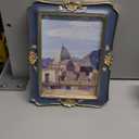 WINPLUS+ Vintage Picture Frame 5x7, Wall Mount and Tabletop Display, Art Gallery Gift (Blue and Gold 5x7)