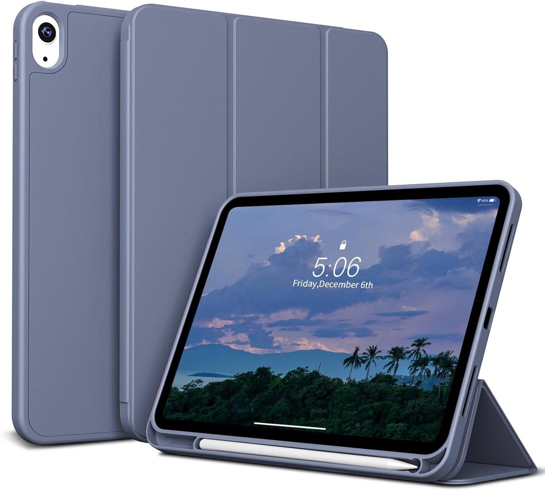 KenKe Case for iPad (A16) 11th/10th Generation (11/10.9 Inch, 2025/2022) with Pencil Holder, Smart Trifold Stand Protective Case with Soft TPU Back, Support Touch ID & Auto Wake/Sleep, Purple
