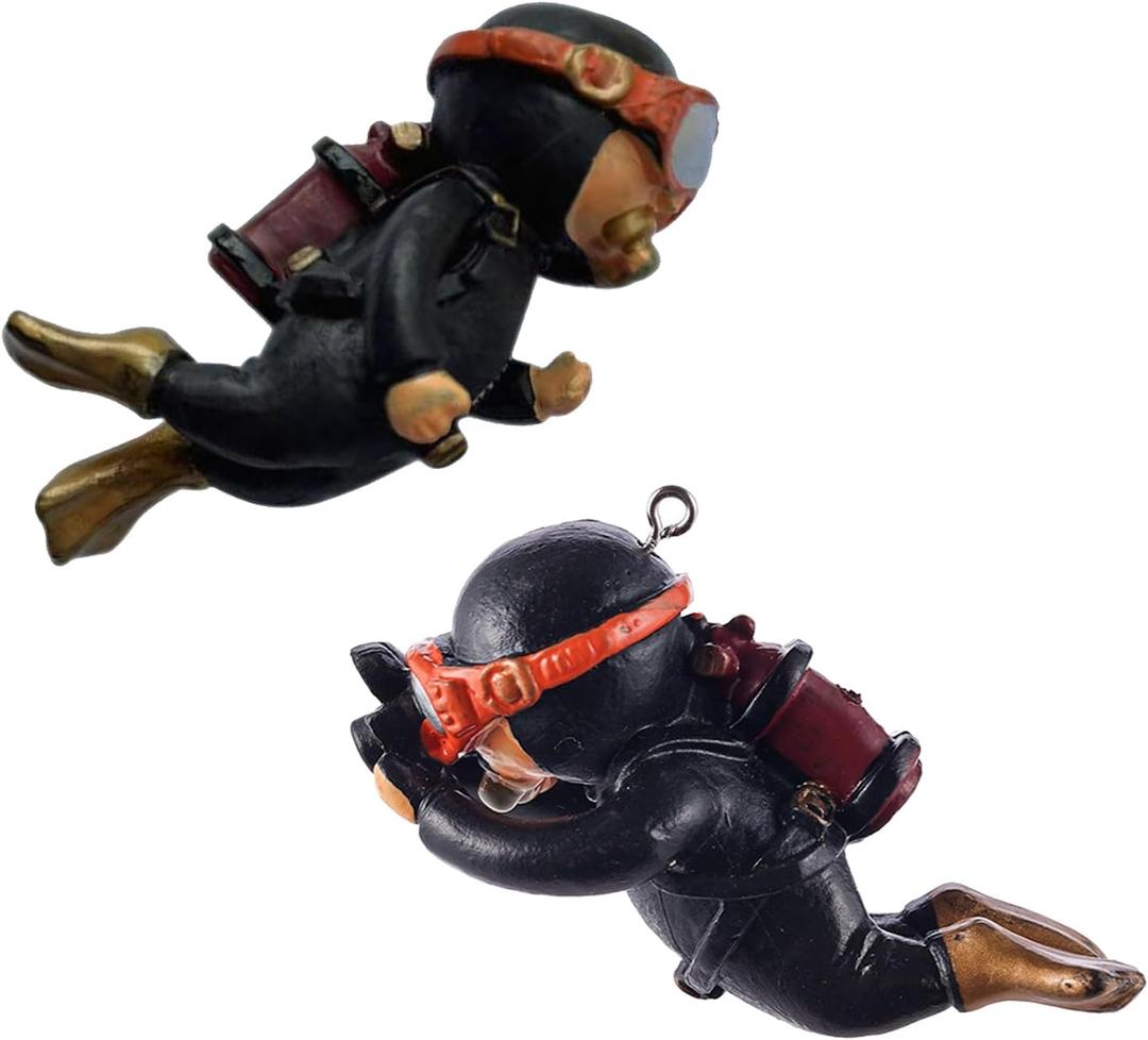 Fish Tank Decorations with 2-Pack Cute Little Floating Divers and Float Balls - Perfect Aquarium Decor for Fish Playmates, Suitable for All Fish Tanks, Black