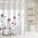 AWERT No Hook Shower Curtain with Snap in Liner Watercolor Floral Shower Curtain and Liner Set Double Layers Waterproof Fabric and See-Through Top Window Bathroom Decorative 71x83inch (Flower)