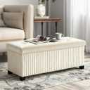LITZFUR Storage Ottoman Bench, 43 Inch Foldable Ottoman with Legs, Velvet Foot Rest Stool, End of Bed Bench, Storage Chest for Living Room, Bedroom (Beige), 43.3"D x 15.7"W x 15.7"H