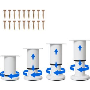 4 Pcs Adjustable Height Furniture Support Legs [with Screws] 3.15-4.72 inch, Metal Heavy Duty Furniture Replacement Legs for Chair/Bed/Sofa/Cabinet/Couch/Dresser/Bed/Table (White)