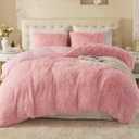 EMME Luxury Fuzzy Duvet Cover Set King Size Fluffy Comforter Cover Set for King Bed Shaggy and Plush Soft Bedding Duvet Covers (Pink, King)