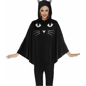 Black cat costume for girls, Cute Halloween Poncho for Women Adult, Hooded Cloak for Cosplay Dress Party Gift, Cat Ears and Removable Tail, One Size, Classic Style (XXL)