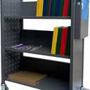 Workington Rolling Book Truck Book Cart with 3 Flat Shelves, Library Book Cart with Swivel Lockable Casters 3001 Gray