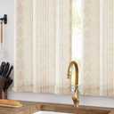 jinchan Boho Kitchen Curtains Linen Tier Curtains 45 Inches Bohemian Cafe Small Drapes Striped Mudcloth Farmhouse for Bathroom RV Camper Light Filtering Rod Pocket 2 Panels Taupe on Beige
