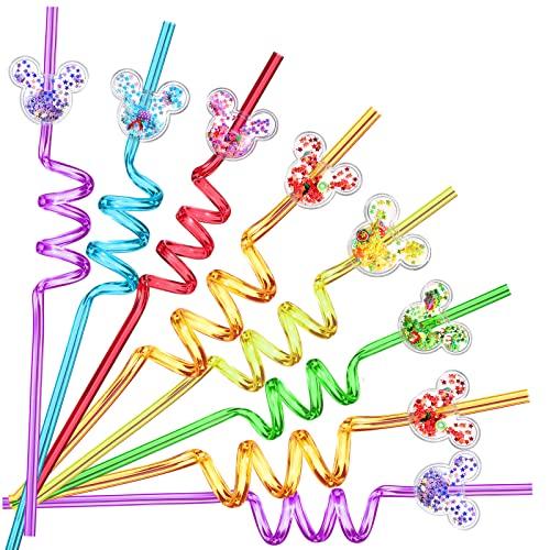 10  Mouse Ear Party Favors Reusable Drinking Straws 6 Designs Great for Theme Birthday Oh Twodles Theme Party Supplies with 2 Cleaning Brushes