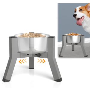 SHAINFUN Raised Dog Bowl Stand, Adjustable Width 5.9-8.7'', Eelevated Dog Food Water Bowls, 7.8'' Tall, Grey-Bowl Not Included