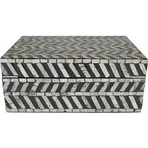Deco 79 Mother of Pearl Shell Handmade Decorative Box Chevron Pattern Decorative Keepsake Boxes with Hinged Lid, Box 12", 8"W, Gray