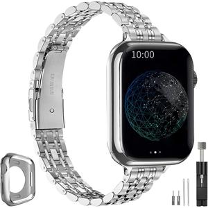 ANTHOUSE Slim Watch Band Compatible with Apple Watch 41mm 45mm 42mm 44mm 40mm 38mm Metal stainless steel Watchband suitable for iWatch 8/7/6/5/4/3/2/1/SE series Women Luxury strap