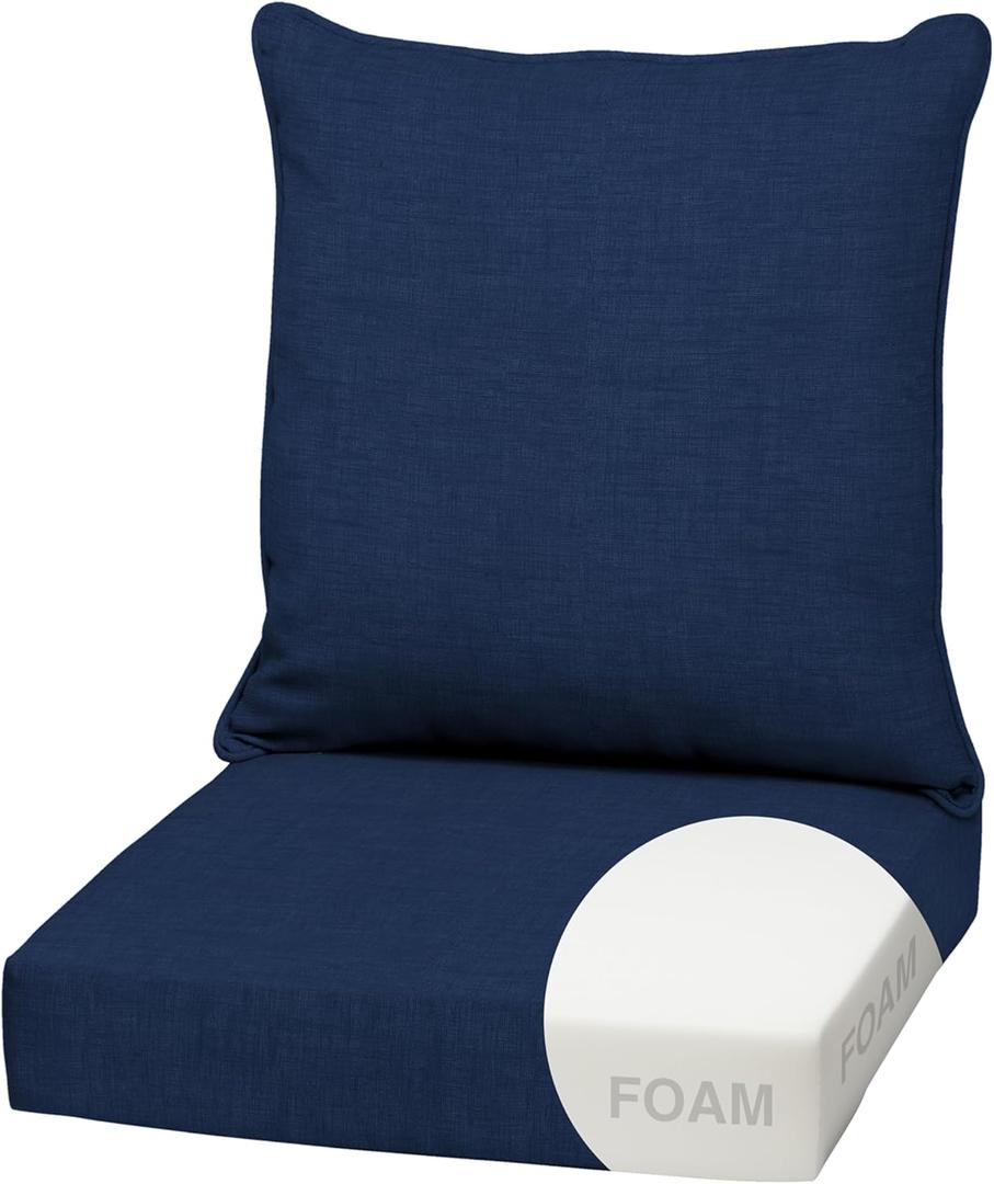 Arden Outdoor Foam Deep Seat Cushion Set, 22x24, Premium High-Density Foam, Never Flattens, Weather-Proof for Patio Chair Sofa Couch, Sapphire Blue Leala