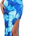 BTFBM Summer Dresses for Women 2026 Bodycon Spaghetti Strap Floral High Split Maxi Cocktail Wedding Guest Dress (L)